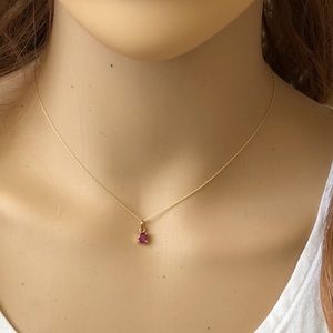 14K Solid Gold Natural Mini Ruby Dainty Necklace